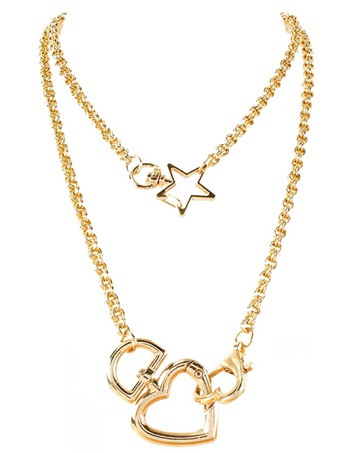 Fashion Golden Alloy Heart Star Chain Necklace
