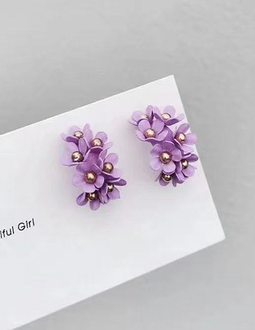 Fashion Purple Metal Flower Earrings