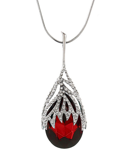 Fashion Red Diamond-studded Geometric Drop Pendant