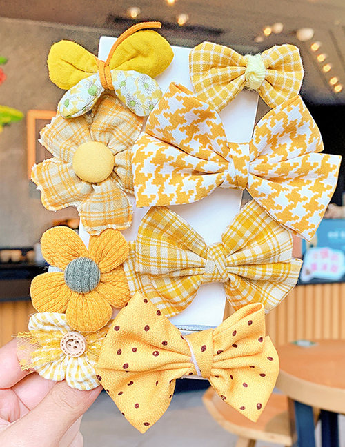 Fashion 1#yellow Bow Hairpin 8-piece Set Children's Flower Bow Hairpin