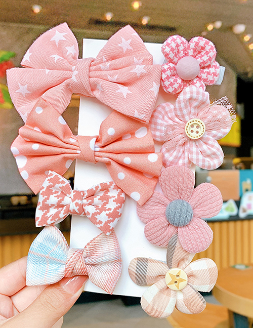 Fashion 5#pink Bow Hairpin 8-piece Set Children's Flower Bow Hairpin