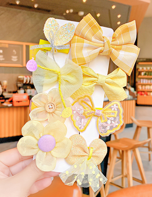 Fashion 8#yellow Bow Hairpin 8-piece Set Children's Flower Bow Hairpin