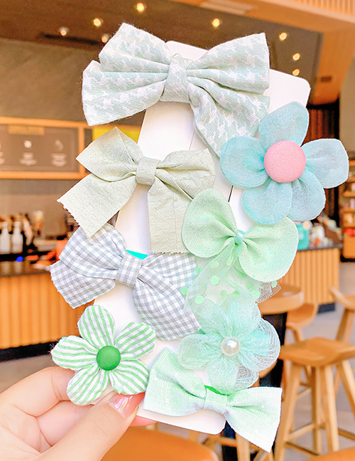 Fashion 9# Light Green Bow Hairpin 8-piece Set Children's Flower Bow Hairpin