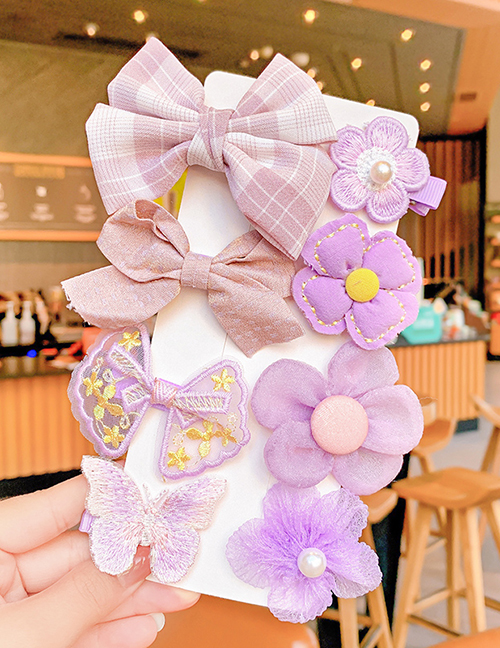 Fashion 10#light Purple Bow Hairpin 8-piece Set Children's Flower Bow Hairpin