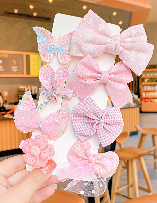 Fashion 13#pink Bowknot Hairpin 8 Piece Set Children's Flower Bow Hairpin