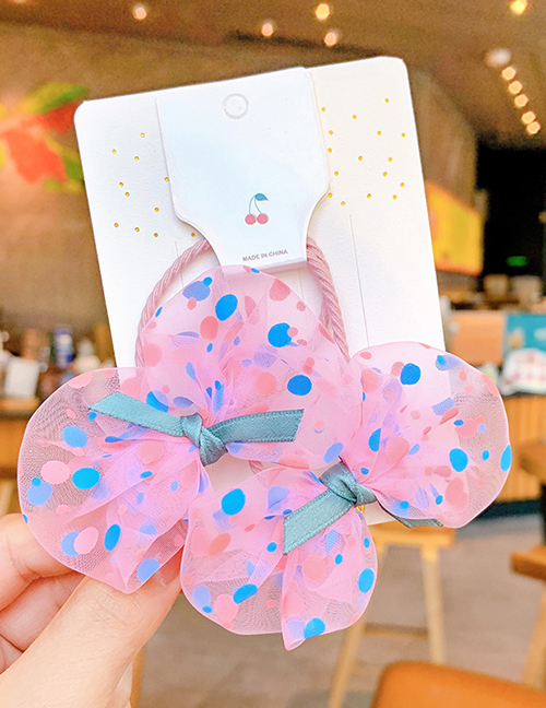 Fashion 2 Pink And Cyan Children's Polka Dot Bow Hair Tie