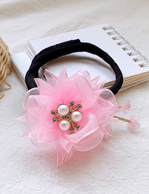 Fashion Pink Pearl Flowers Children's Net Yarn Pearl Flower Coil Hair Rod