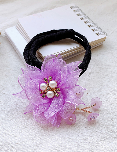 Fashion Purple Pearl Flowers Children's Net Yarn Pearl Flower Coil Hair Rod