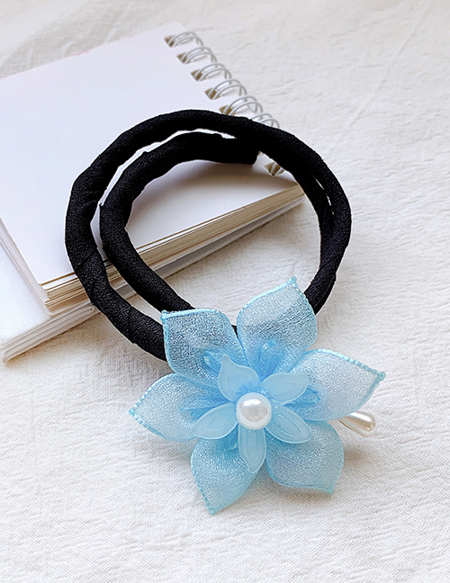 Fashion Blue Mesh Five-petal Flower Children's Net Yarn Pearl Flower Coil Hair Rod