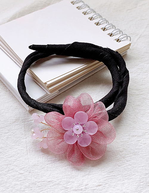 Fashion Korean Pink Five Petal Flower Children's Net Yarn Pearl Flower Coil Hair Rod