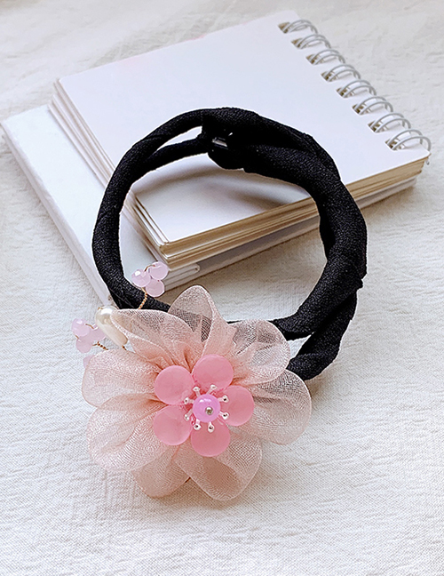 Fashion Pink Five Petal Flower Children's Net Yarn Pearl Flower Coil Hair Rod