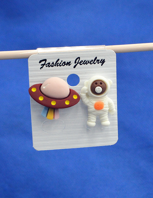 Fashion Astronaut + Spaceship Cartoon Astronaut Earth Rocket Spaceship Asymmetrical Stud Earrings