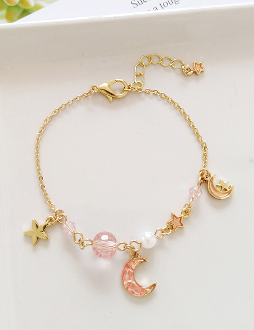 Fashion Pink Star Moon Pearl Acrylic Bracelet