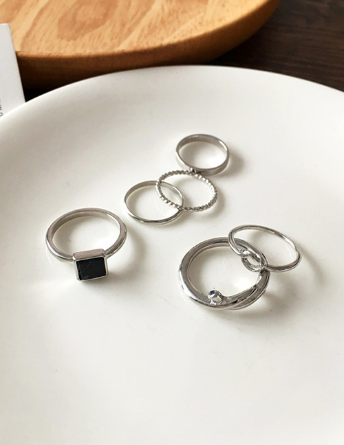 Fashion Silver Geometric Knotted Thread Ring Set