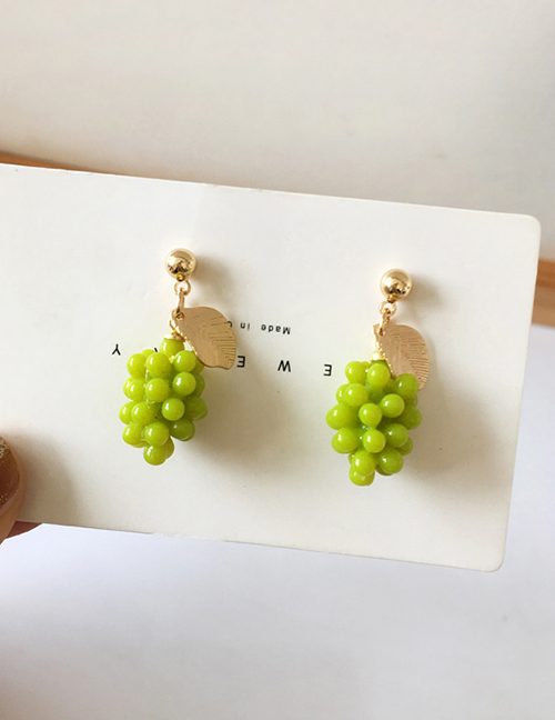 Fashion Green Metal Leaf Grape Stud Earrings