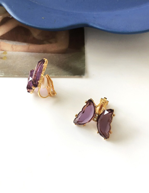 Fashion Pair Of Ear Clips Purple Diamond Butterfly Ear Clip