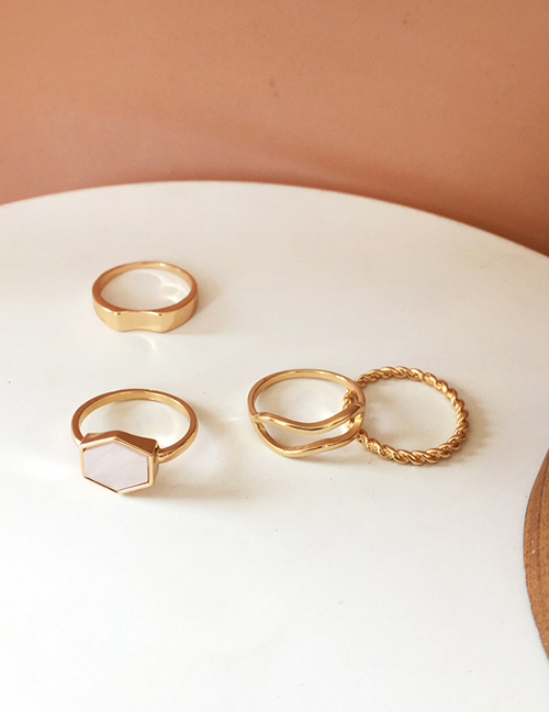 Fashion Golden Irregular Metal Double-layer Drip Ring Four-piece Set