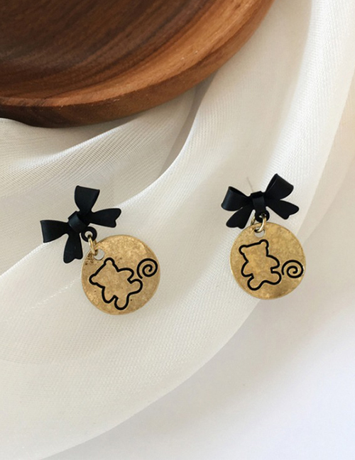 Fashion A Pair Of Bow Stud Earrings Metal Round Bear Bow Stud Earrings