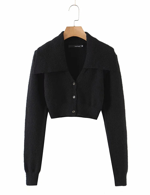 Fashion Black Large Lapel V-neck Sweater