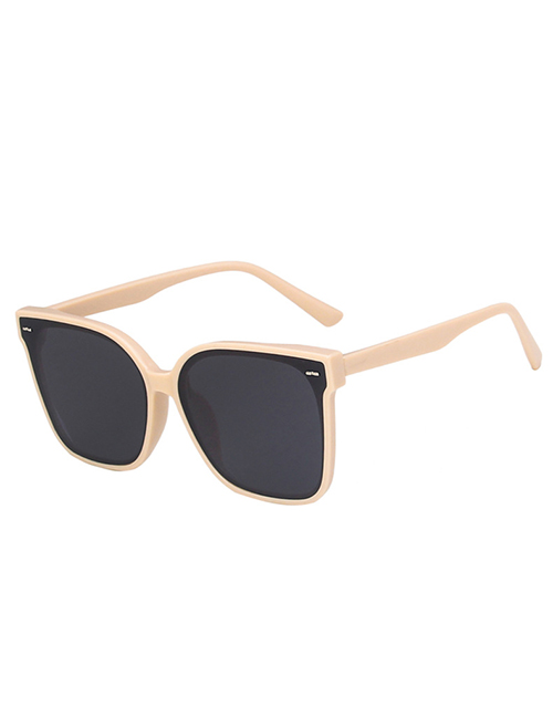 Fashion Beige All Gray Square Rice Nail Sunglasses