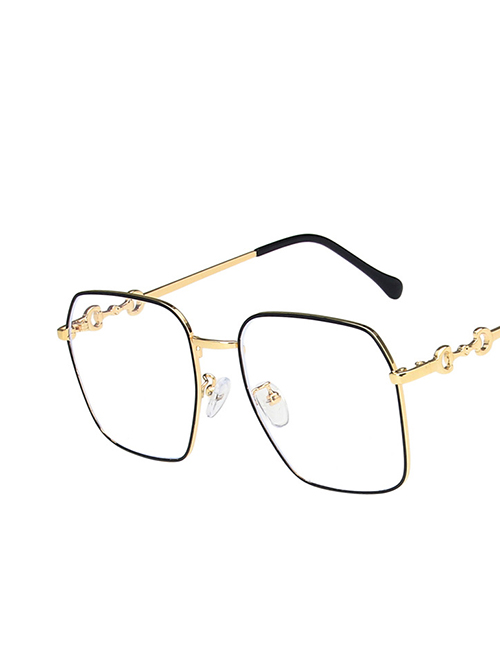 Fashion Gold Painted Black Horsebit Flat Glasses Frame