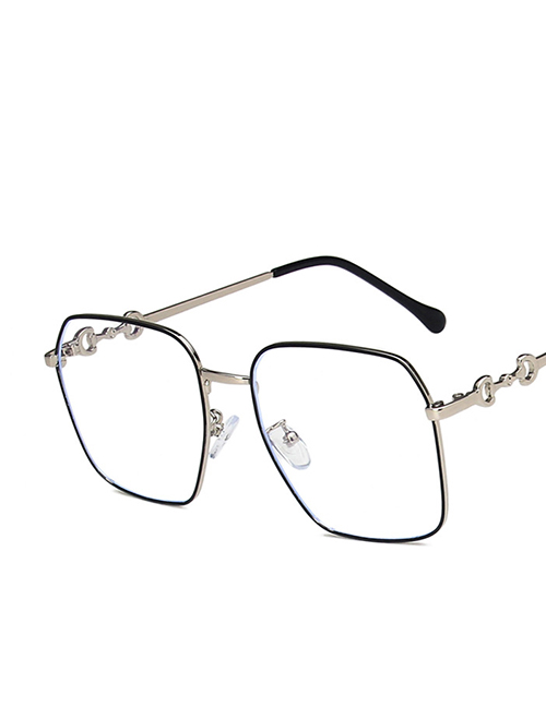 Fashion Silver Painted Black Horsebit Flat Glasses Frame