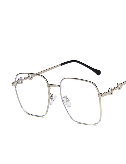 Fashion Silver White Horsebit Flat Glasses Frame