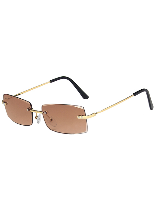 Fashion Double Tea Trimmed Rimless Small Frame Sunglasses