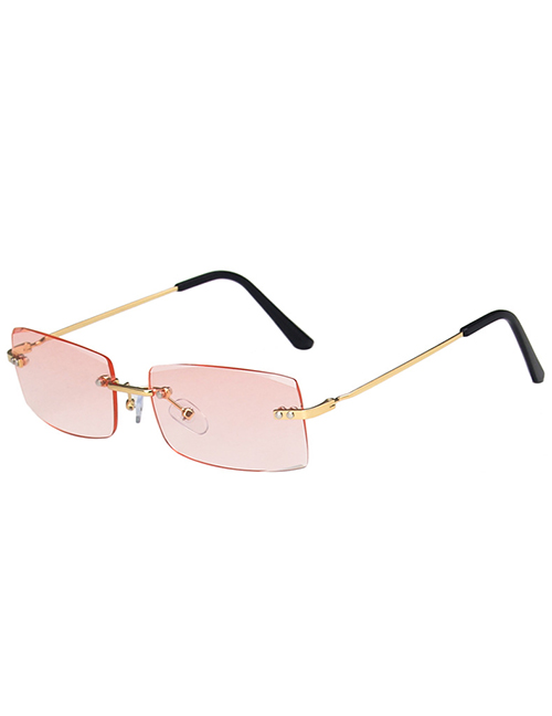 Fashion Double Powder Trimmed Rimless Small Frame Sunglasses