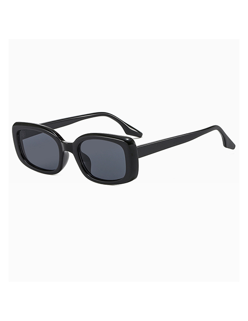 Fashion Bright Black All Gray Square Shade Sunglasses