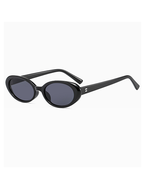 Fashion Bright Black All Gray Oval Studded Sunglasses