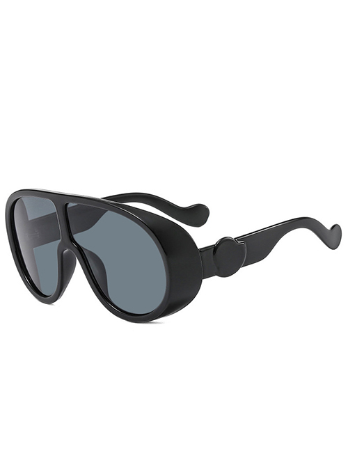 Fashion Bright Black All Gray Thick-sided Big Frame Ski Sunglasses