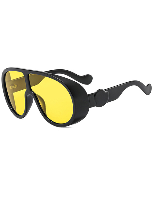Fashion Bright Black And Yellow Film Thick-sided Big Frame Ski Sunglasses