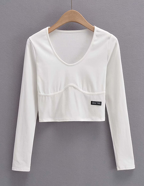 Fashion White Labeled Chest Stitching Long-sleeved T-shirt
