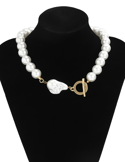 Fashion Golden Ot Buckle Pearl Chain Necklace