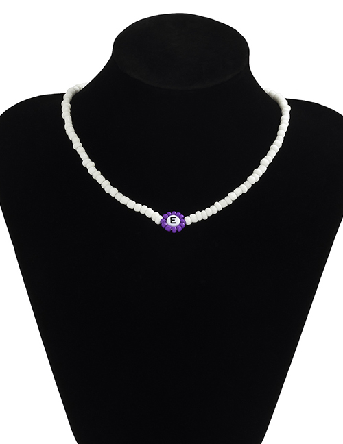 Fashion Necklace Purple Letter Flower Rice Bead Necklace
