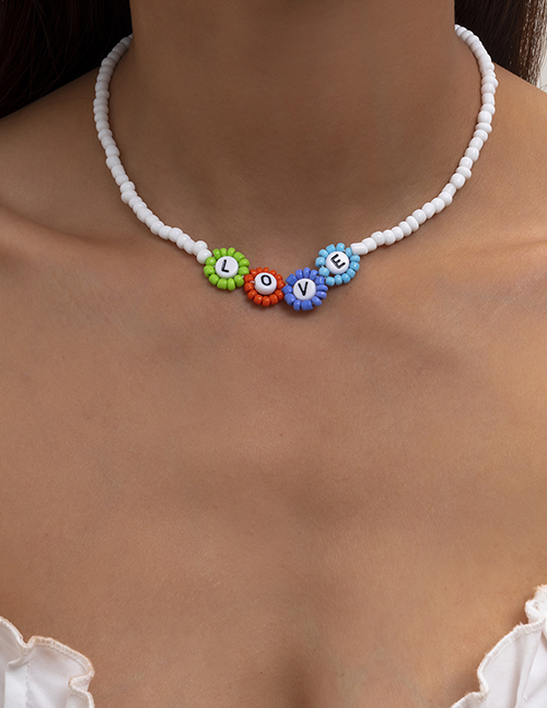 Fashion Necklace Color Letter Flower Rice Bead Necklace