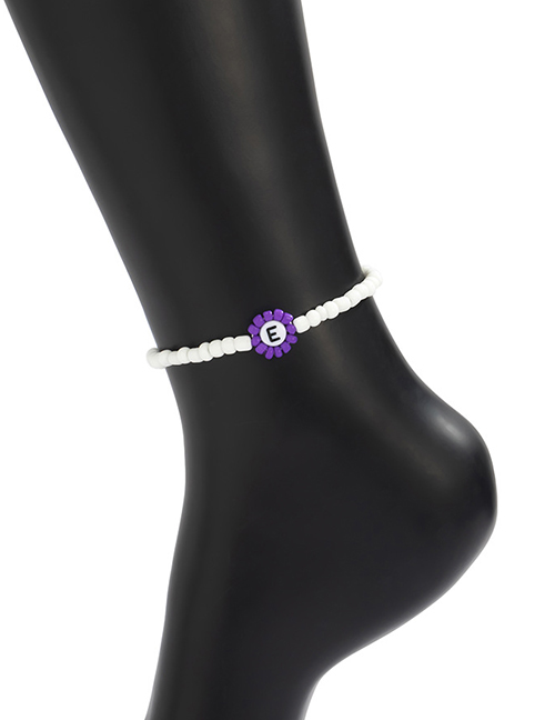 Fashion Anklet Purple Rice Beads Flower Letter Anklet