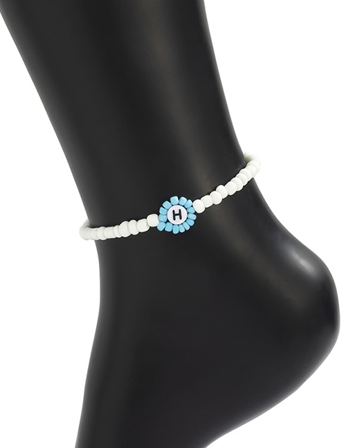 Fashion Anklet Light Blue Rice Beads Flower Letter Anklet