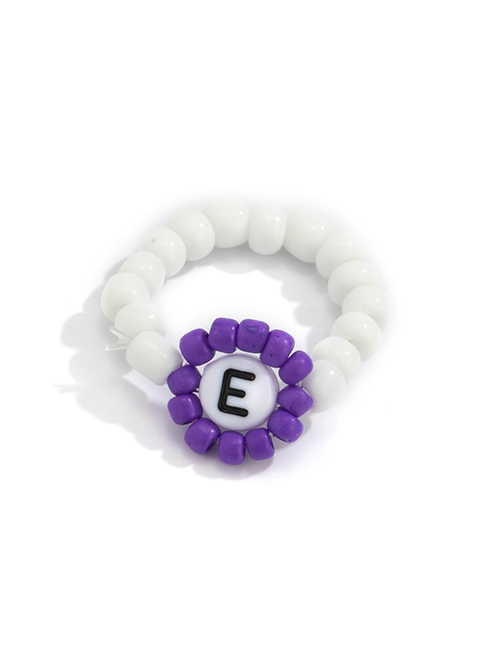 Fashion Ring Purple Rice Beads Flower Letter Ring