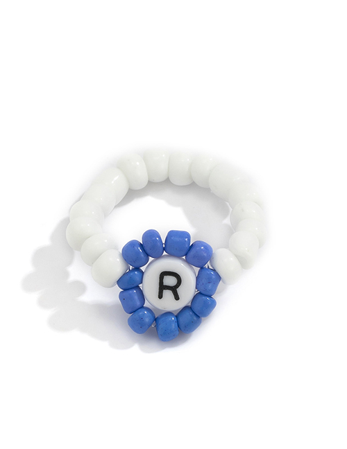 Fashion Ring Blue Rice Beads Flower Letter Ring