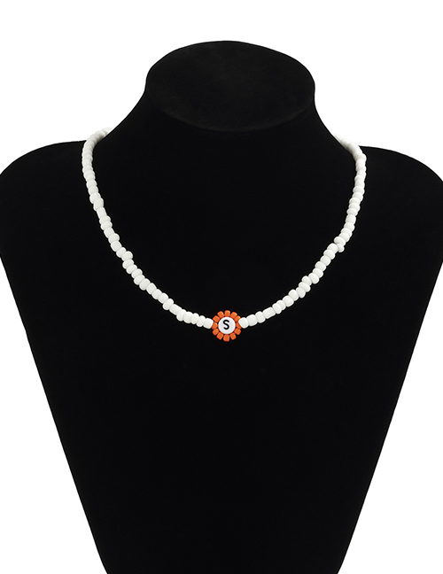 Fashion Necklace Orange Rice Bead Flower Letter Necklace