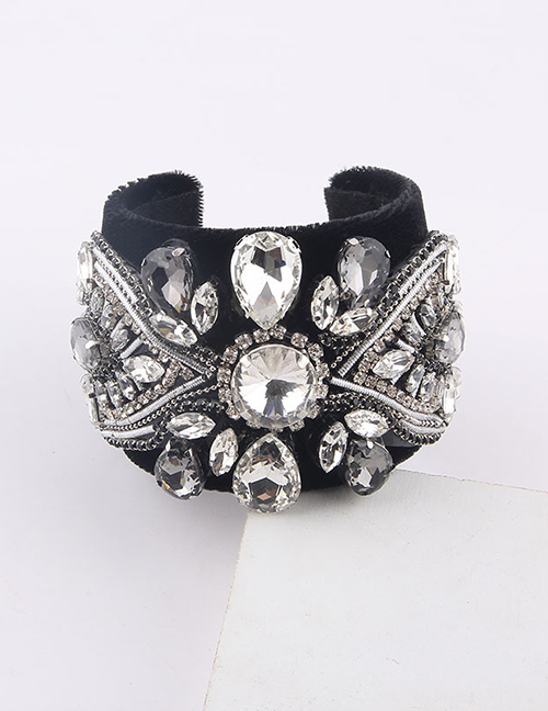 Fashion Black Metal Bracelet With Diamonds