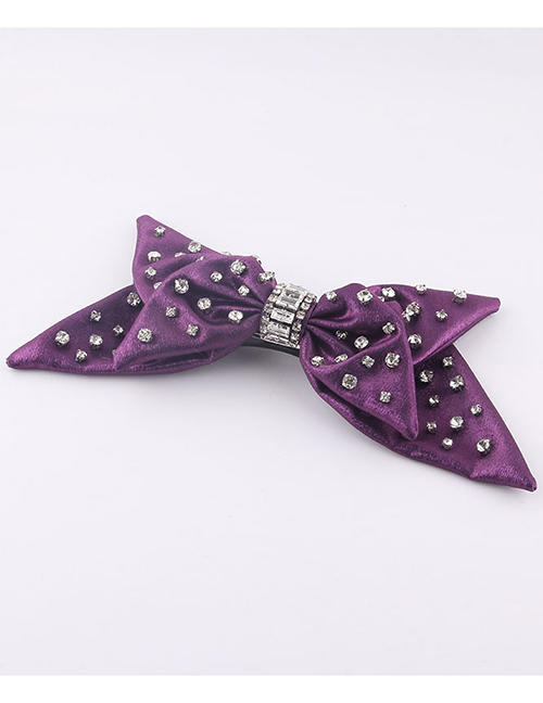 Fashion Purple Full Rhinestone Bow Hairpin