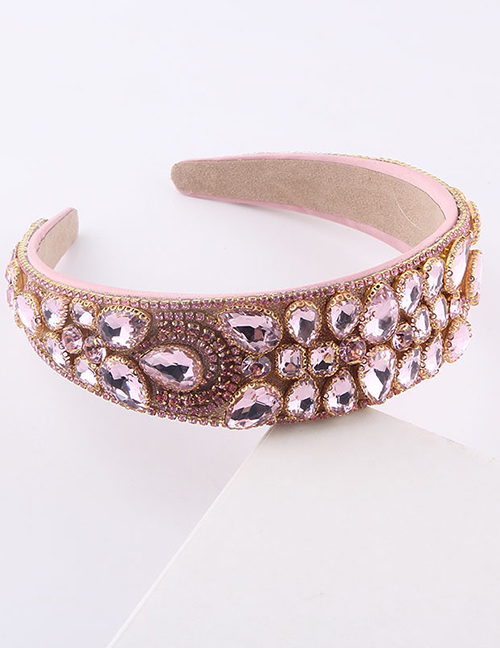 Fashion Pink Full Rhinestone Broad-brimmed Headband