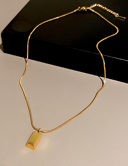 Fashion Golden Titanium Steel And Gold Brick Necklace