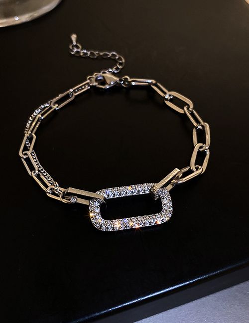 Fashion Silver Micro-inlaid Zircon Geometric Hollow Chain Bracelet