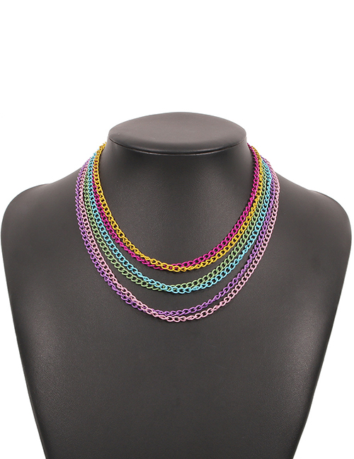 Fashion Color Multilayer Geometric Chain Necklace