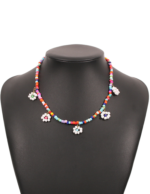 Fashion Color (color Random) Small Daisy Rice Bead Beaded Flower Necklace