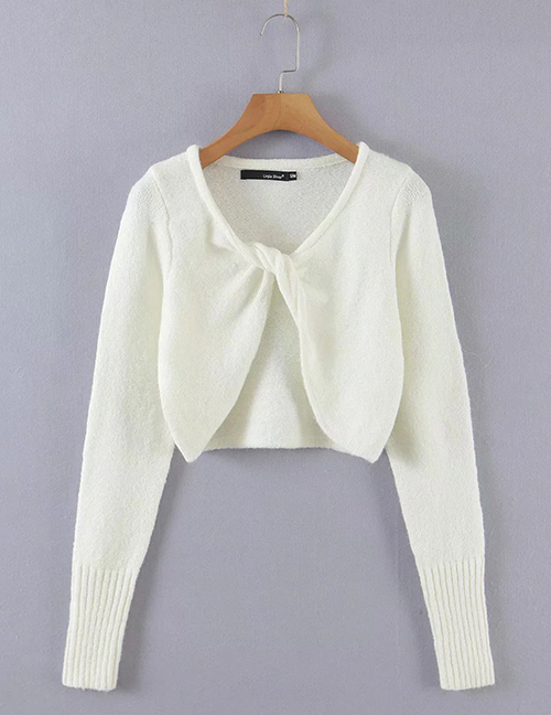 Fashion White Cross-knotted Sweater